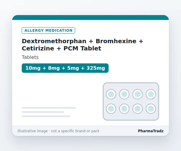 Dextromethorphan + Bromhexine + Cetirizine  + PCM Tablet Tablets manufacturers & suppliers