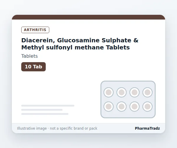 Diacerein, Glucosamine Sulphate & Methyl sulfonyl methane Tablets manufacturers & suppliers