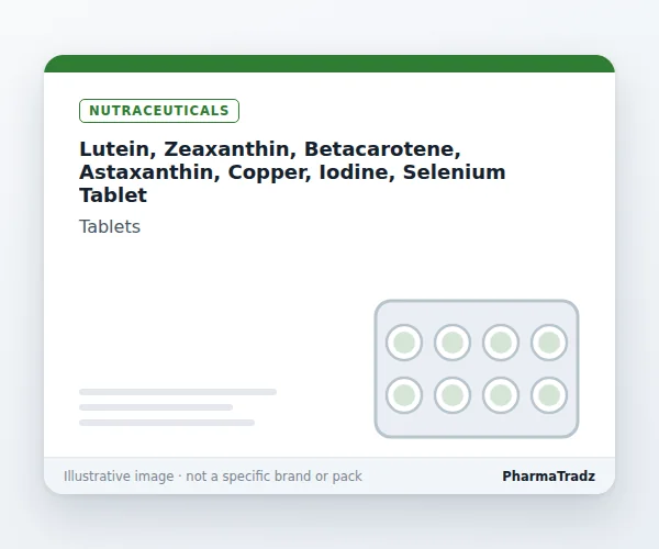 Lutein, Zeaxanthin, Betacarotene, Astaxanthin, Copper, Iodine, Selenium Tablet Tablets manufacturers & suppliers
