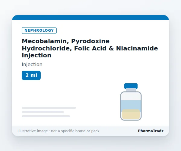 Mecobalamin, Pyrodoxine Hydrochloride, Folic Acid & Niacinamide Injection bulk supplier for pharma manufacturers