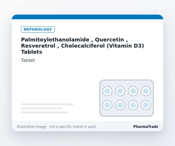 Palmitoylethanolamide , Quercetin , Resveratrol , Cholecalciferol (Vitamin D3)  Tablets Tablet manufacturers & suppliers
