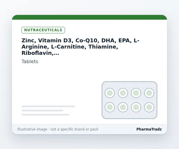 Zinc, Vitamin D3, Co-Q10, DHA, EPA, L-Arginine, L-Carnitine, Thiamine, Riboflavin, Pyridoxine, Niacin, Vitamin B12 Tablet Tablets manufacturers & suppliers